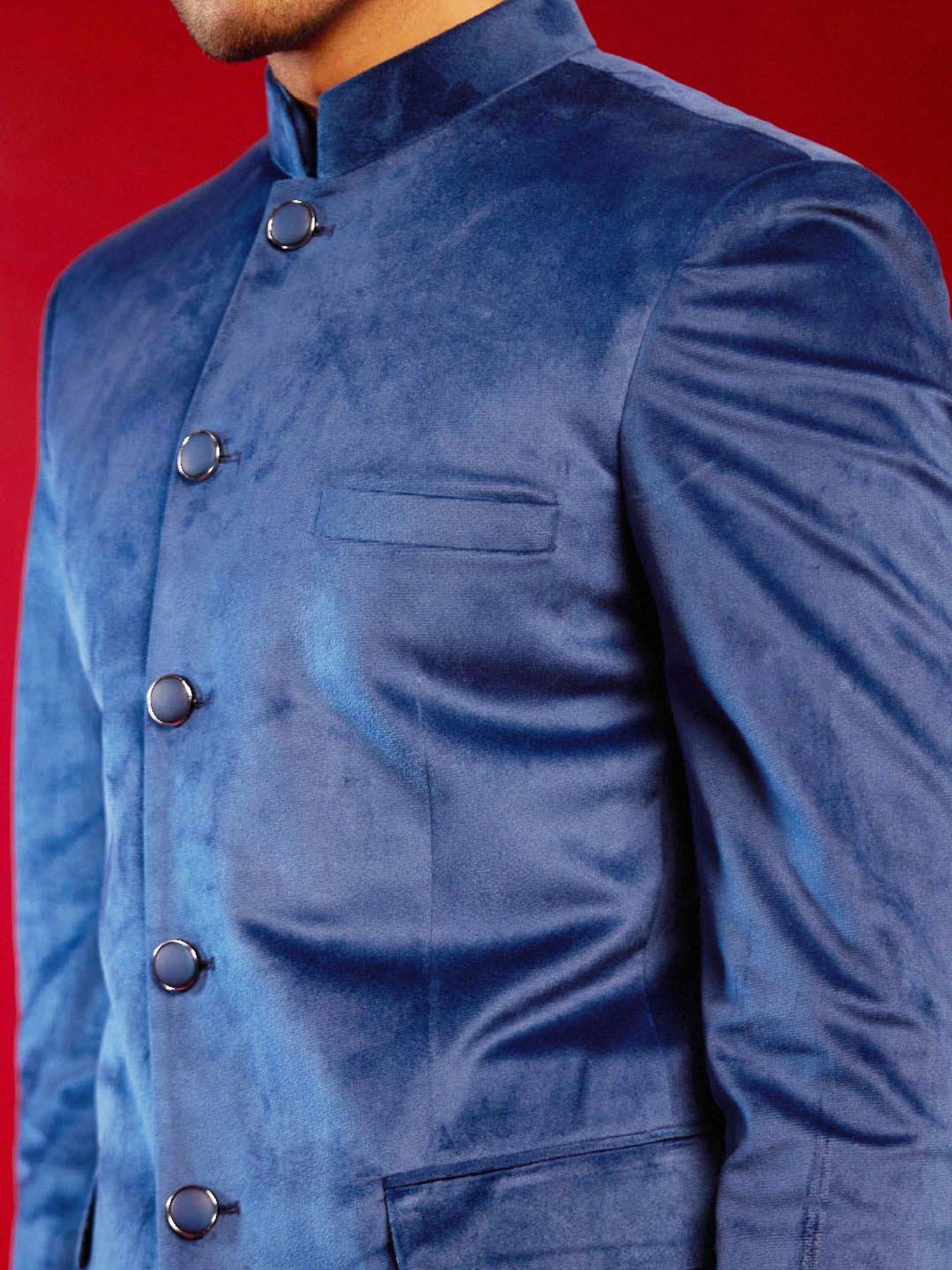 Vastramay Navy Regular Fit Ethnic Blazer