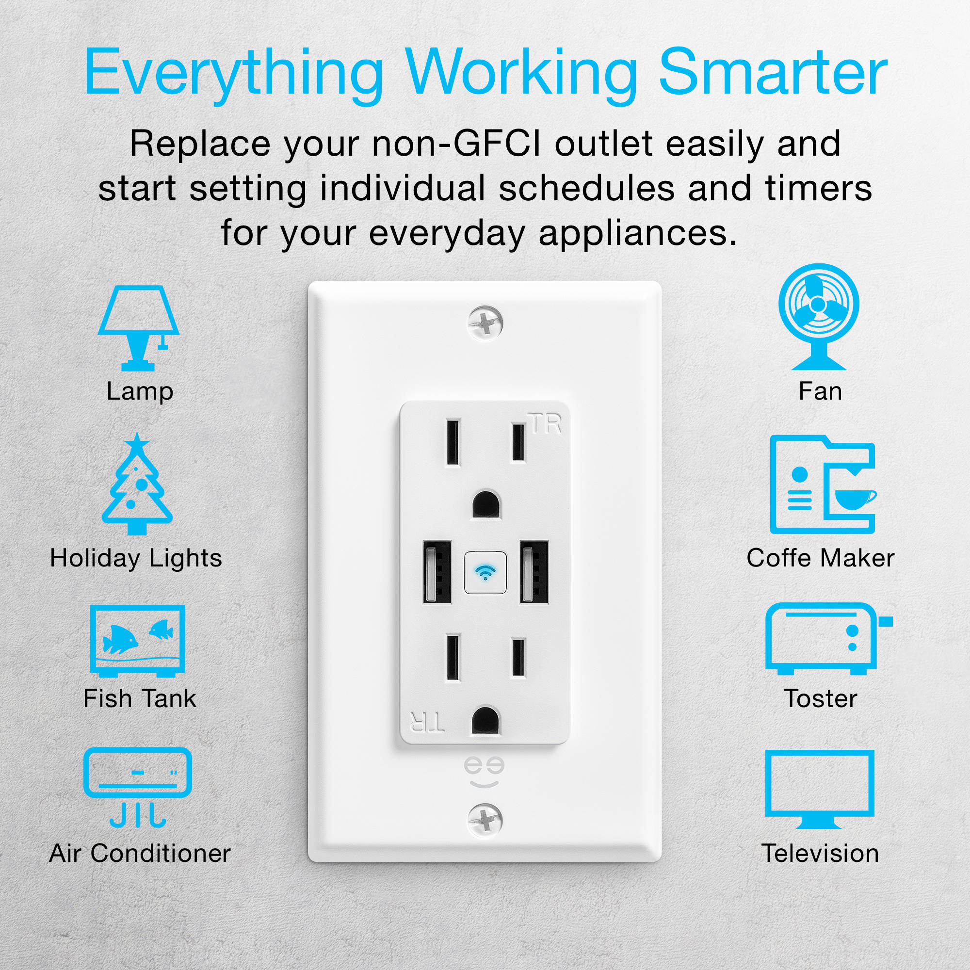 Geeni Wi-Fi Smart Wall Outlet With 2 Plugs + 2 USB Ports