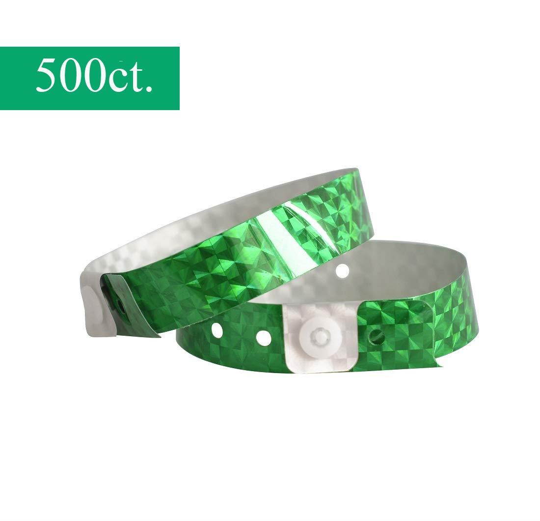 Ouchan Holographic Wristbands Green - 500 Pack Plastic Wristbands for Events Club Music Meeting Party