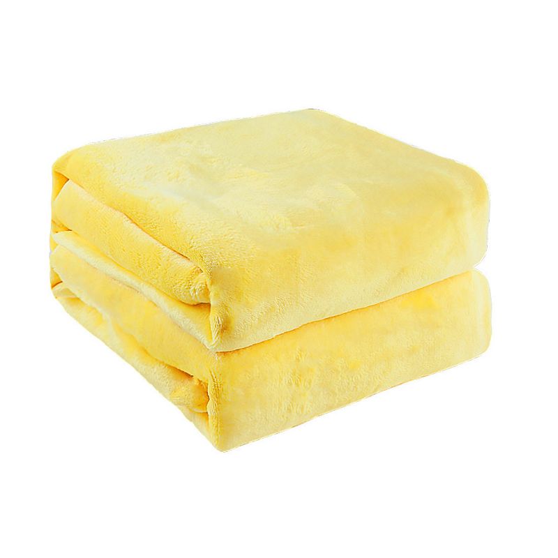1 Pc Twin Polyester Flannel Fleece Bed Blankets Yellow  - PiccoCasa