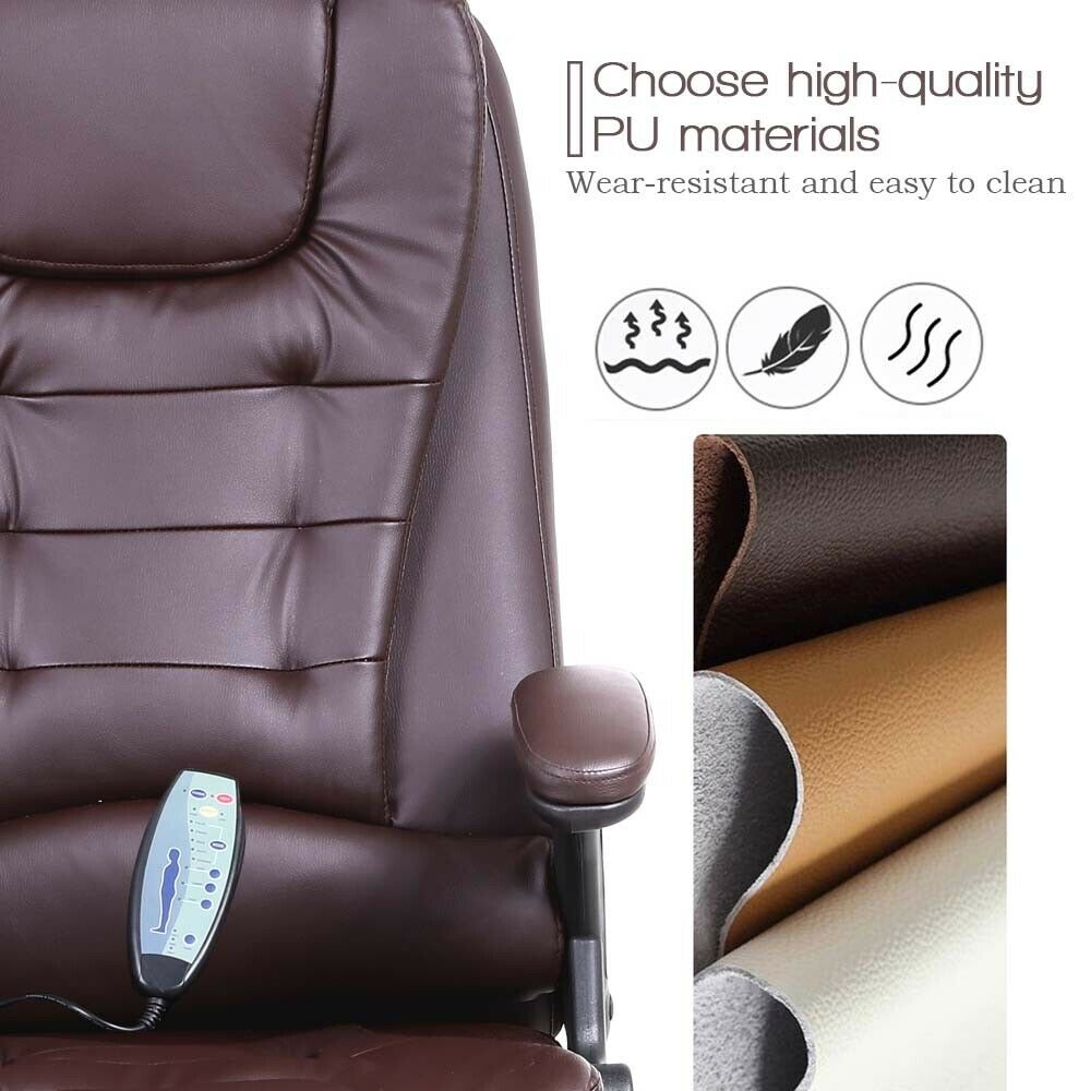 Upgrade 6 Point Massage Chair Office Executive Ergonomic Leather Vibrating Heat