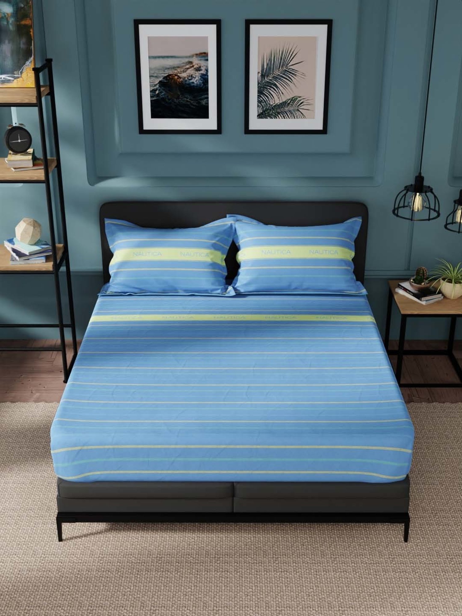 Nautica Northsail Sky Blue 150 TC Cotton King Bedsheet with 2 Pillow Covers