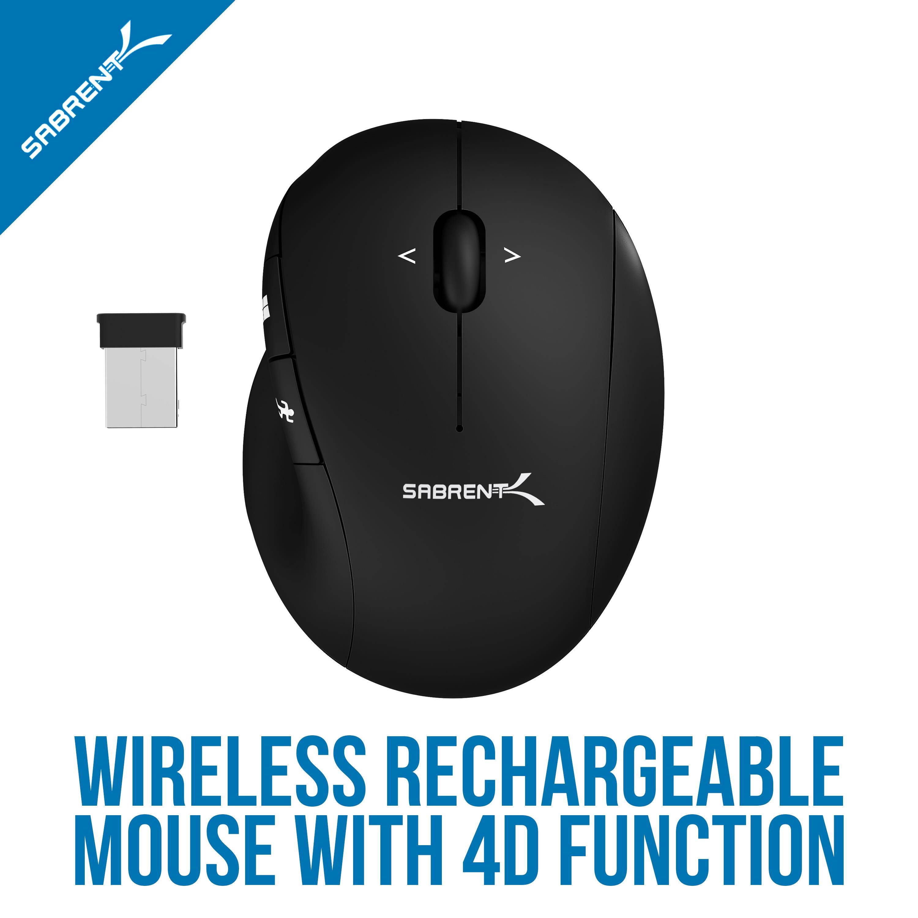 Sabrent Ergonomic 2.4GHz Wireless Rechargeable Mouse with 4D Function