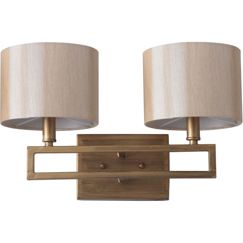 Barnes and Ivy Modern Swing Arm Wall Lamp Antique Brass Plug-In Light Fixture Taupe Fabric Bell Shade Bedroom Living Room Reading