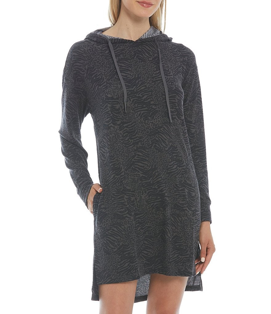 Jasmine & Ginger Zebra Print Brushed Knit Long Sleeve Hoodie Sleepshirt