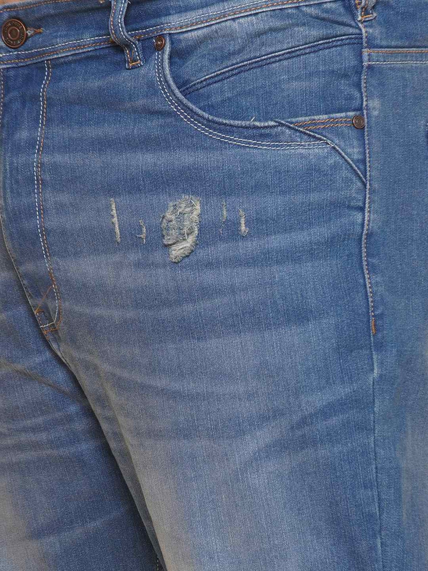 John Pride Blue Regular Fit Distressed Jeans