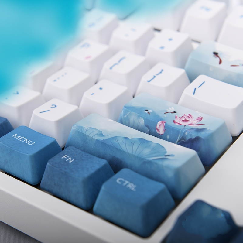 A-jazz AK535  N-key Rollover  Ergonomic Design,Cool Exterior USB Wired Cherry  MX Red Mechanical Gaming  Keyboard For Office And Game,  PBT Keycaps  - Blue Lotus ( No Light Version )