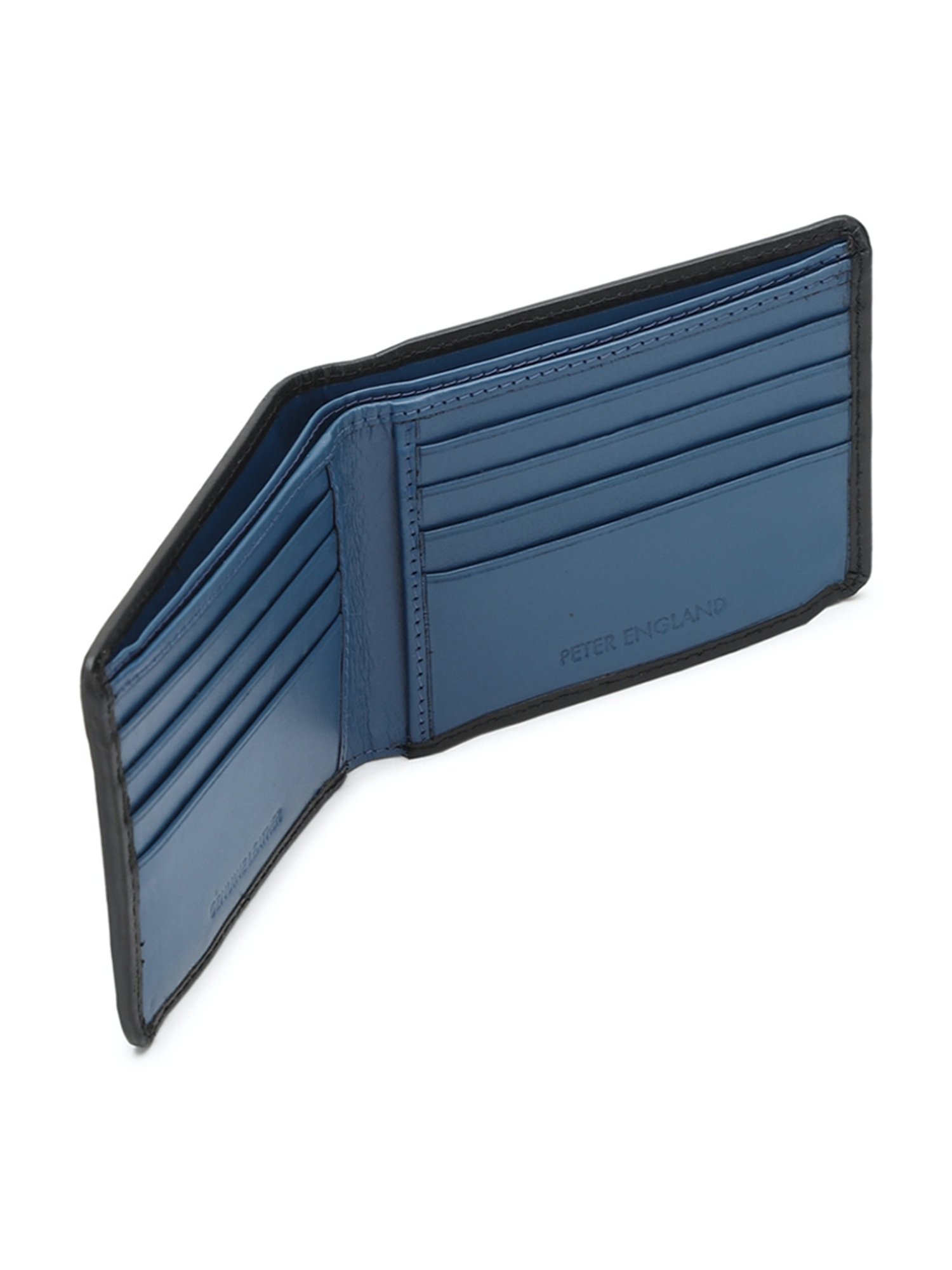 Peter England Black & Navy Leather Bi-Fold Wallet for Men