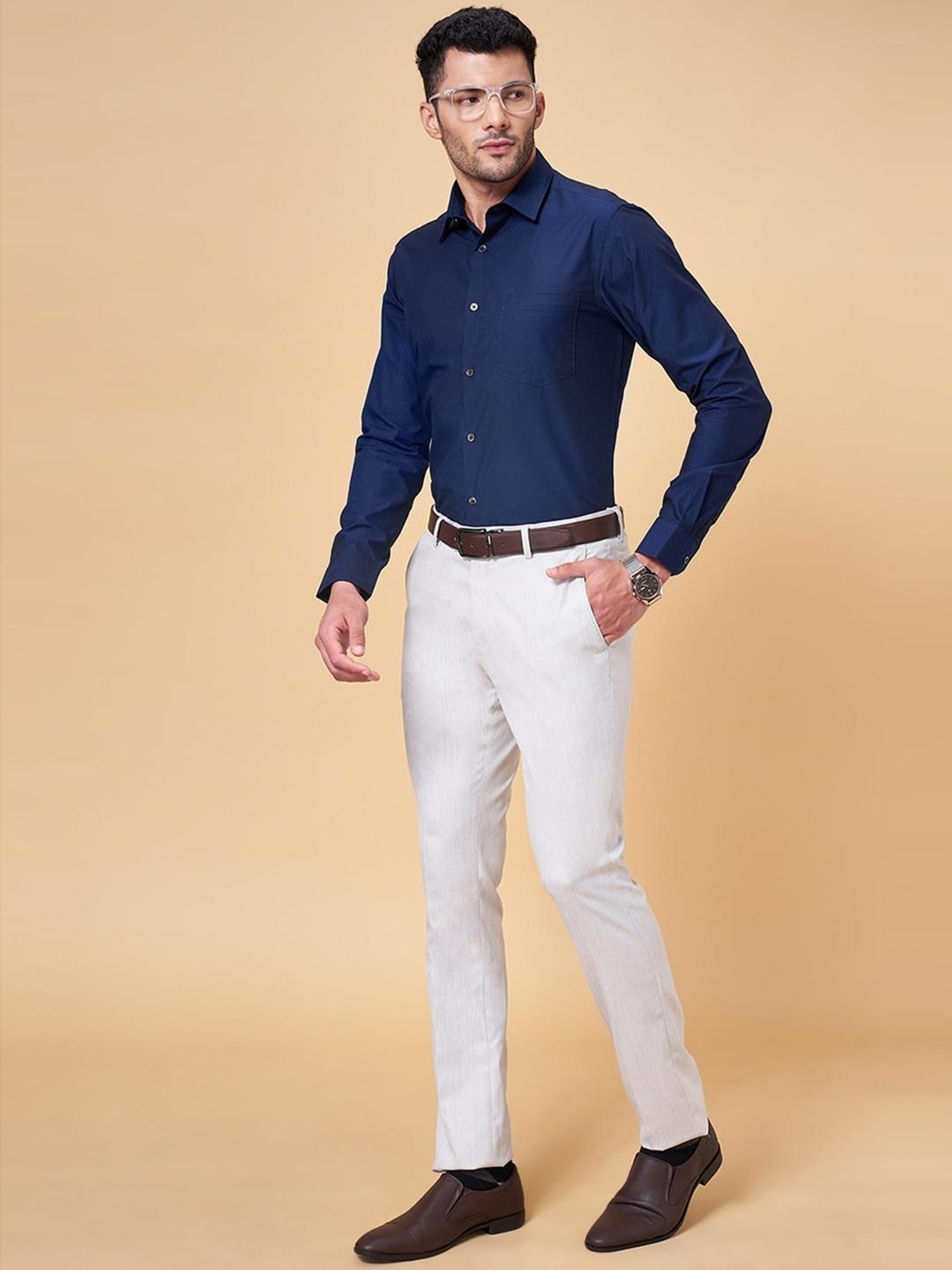Peregrine by Pantaloons Navy Cotton Slim Fit Shirt