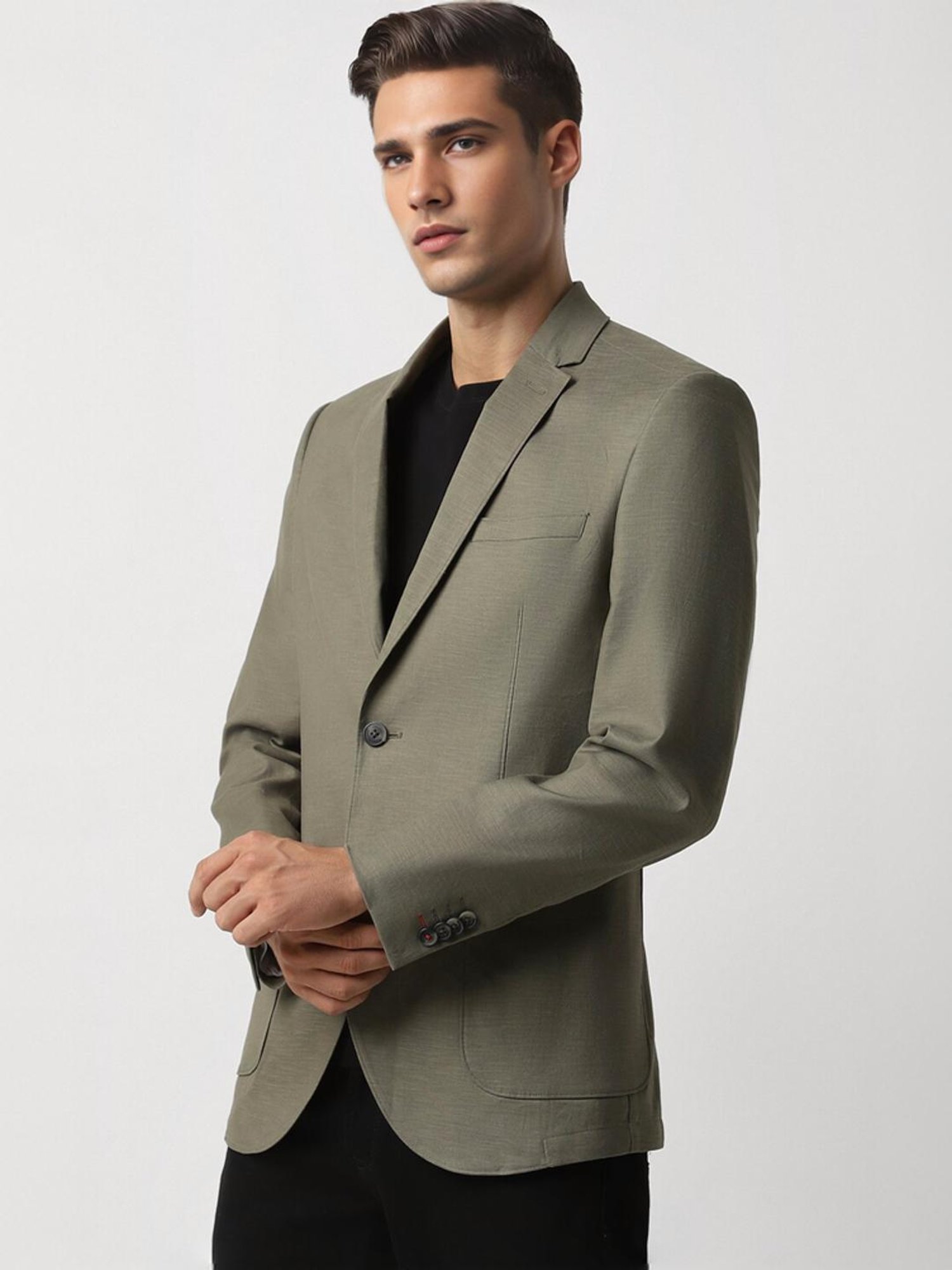 Van Heusen Olive Slim Fit Texture Blazer