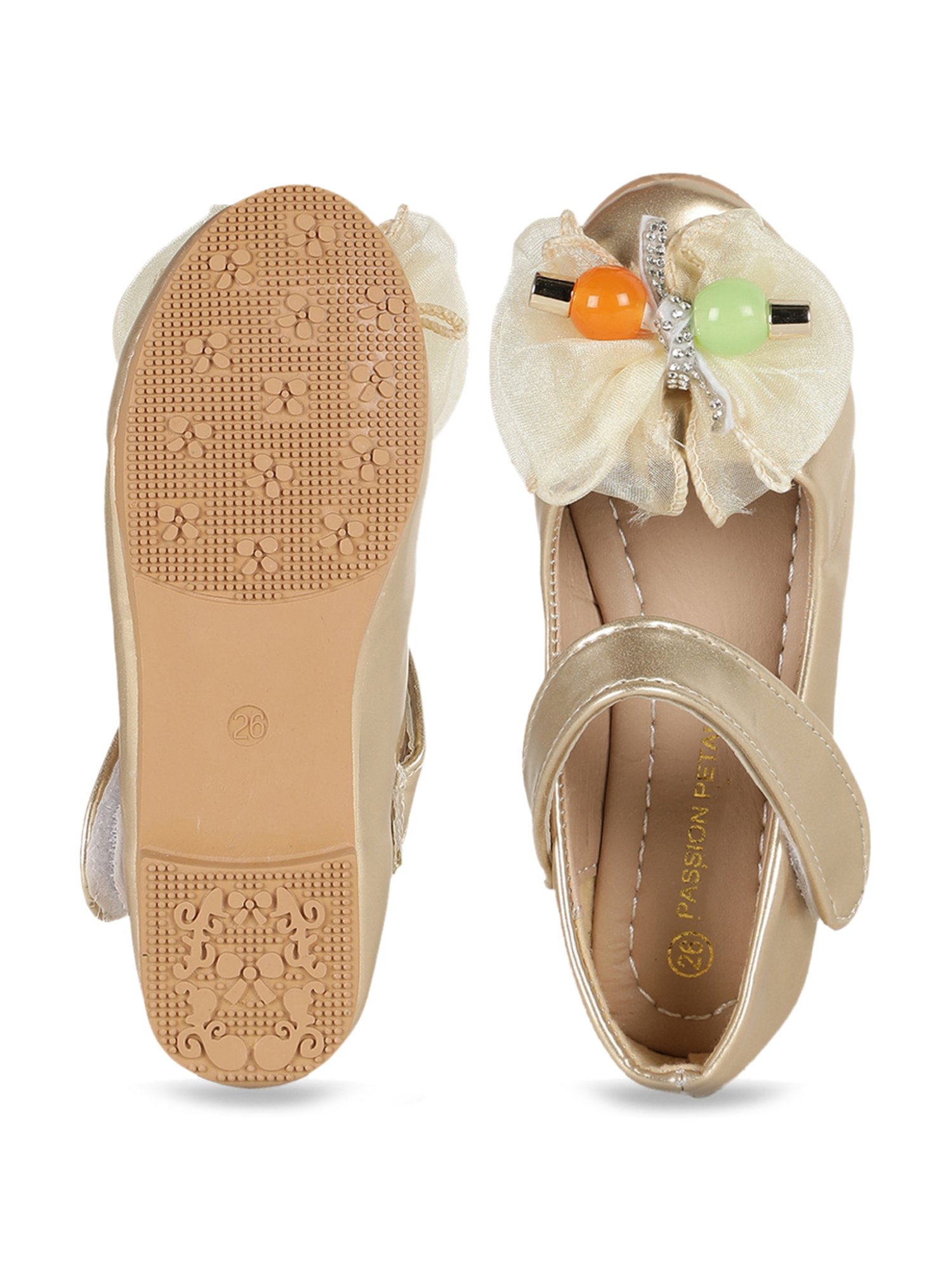 Passion Petals Kids Gold Mary Jane Shoes