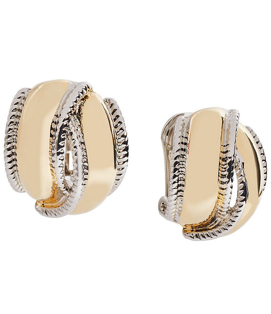 Ming Wang Two-Tone Crossover Loop Clip Earrings
