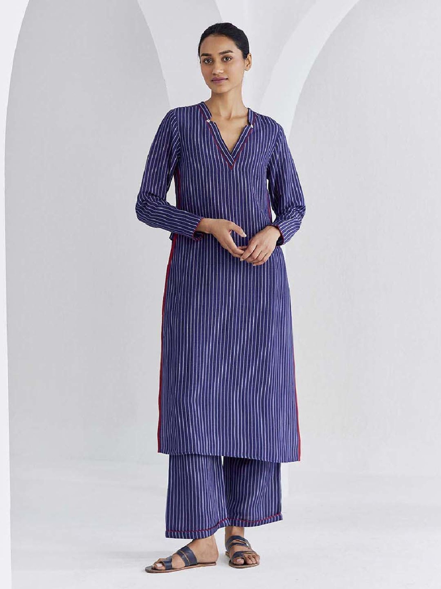 Ancestry Blue Striped Straight Kurta