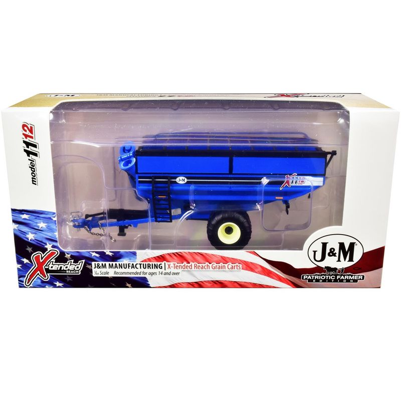 J&M 1112 X-Tended Reach Grain Cart Single Wheels Blue "Patriotic Farmer" Edition 1/64 Diecast Model by SpecCast