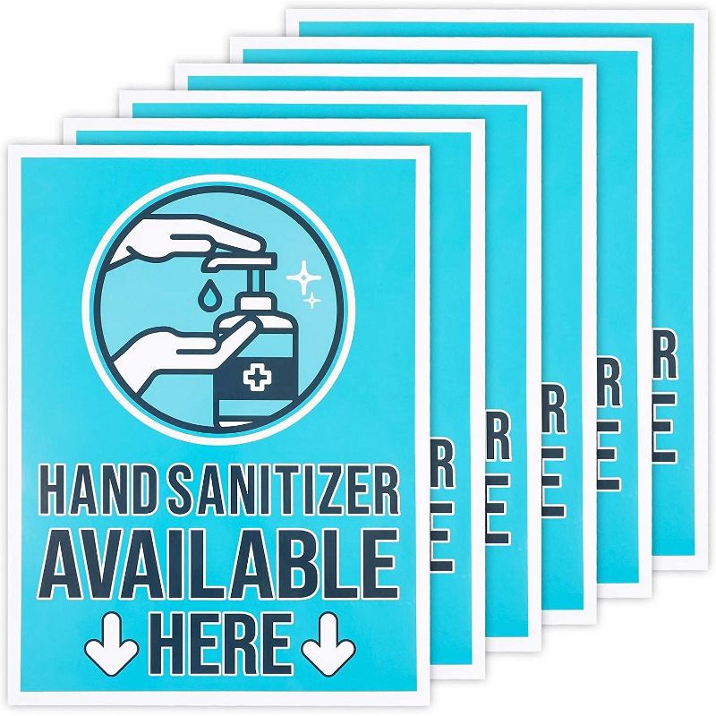 Stockroom Plus 6 Pack Hand Sanitizer Here Adhesive Sign, Store Safety Labels (9 x 12 in)