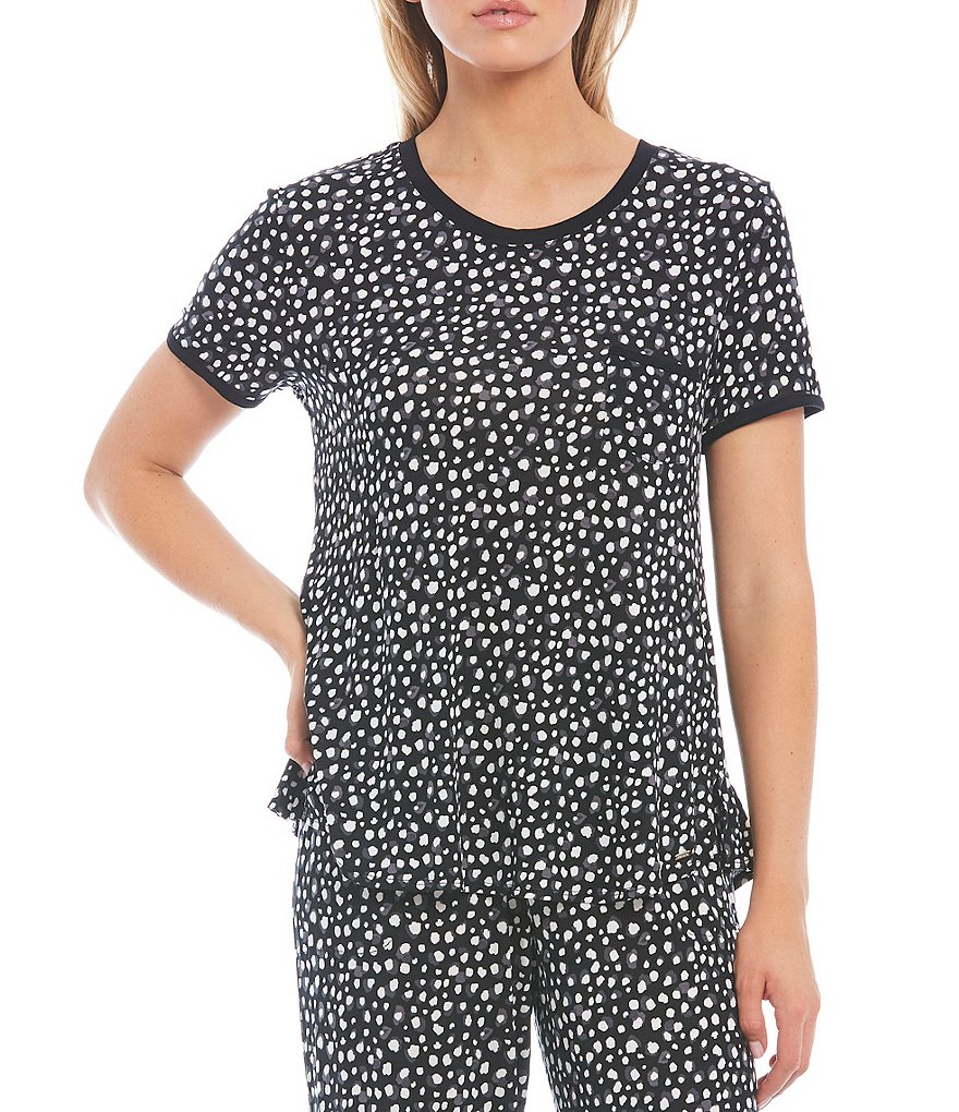 Kensie Dot Print Jersey Knit Round Neck Short Sleeve Coordinating Sleep Top