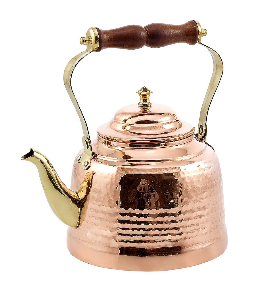 Old Dutch Hammered Copper Tea Kettle with Brass Spout and Wood Handle
