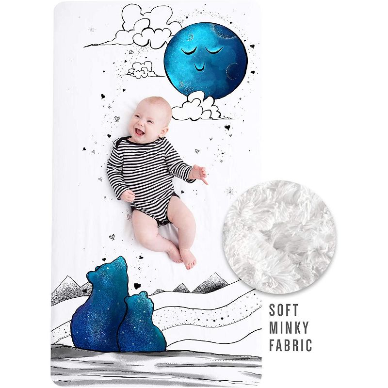 JumpOff Jo Fitted Crib Sheet - Minky Crib Sheet for Standard Sized Crib Mattresses - Hypoallergenic and Waterproof - 28 x 52 Inches - Blue Bear