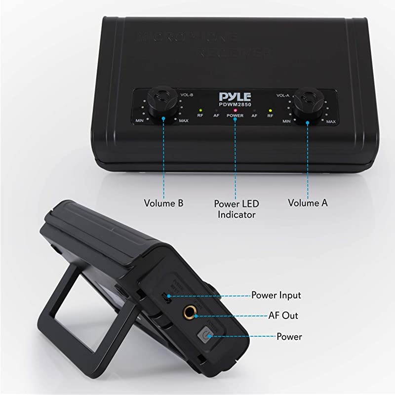 Compact UHF Wireless Microphone System Pro Portable Dual Channel Desktop Digital Mic Receiver Set w 2 Handheld Mic Receiver Base USB Cable Battery For Home PA Karaoke DJ  PDWM2850