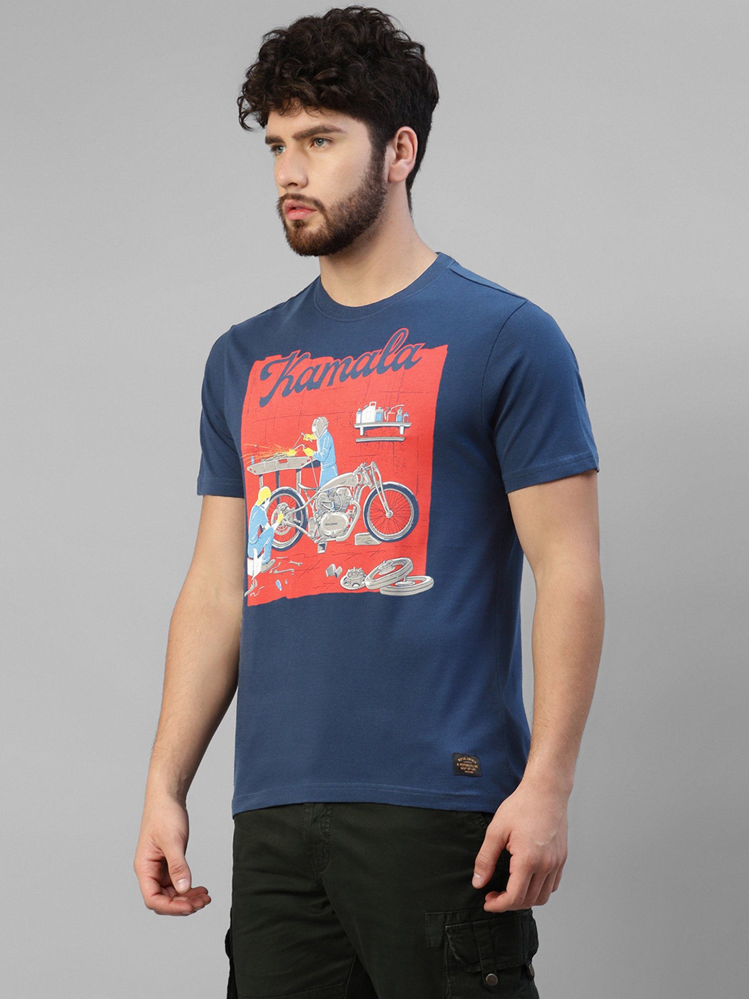 Royal Enfield Navy Regular Fit Kamala Print T-Shirt
