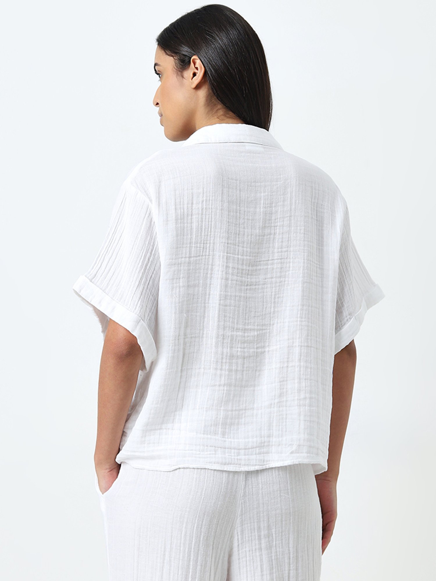 Wunderlove by Westside White Crinkled Cotton Beach Shirt