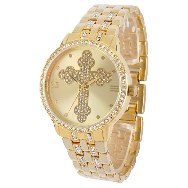 Men's eWatchfactory Cross Round Bracelet Watch - Gold
