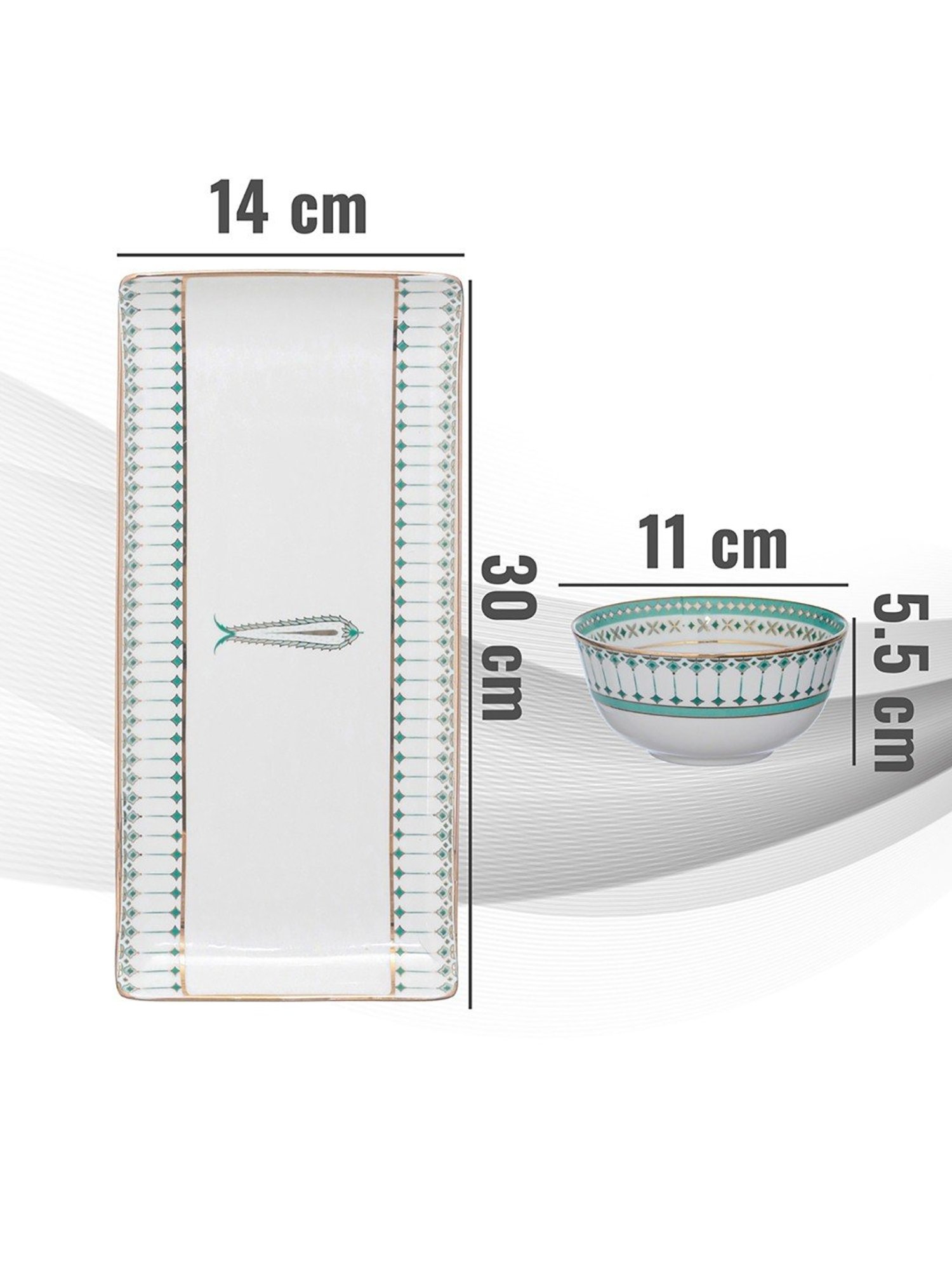 Trovea's Momentum 24K Gold Green Ceramic Bowls and Tray Set