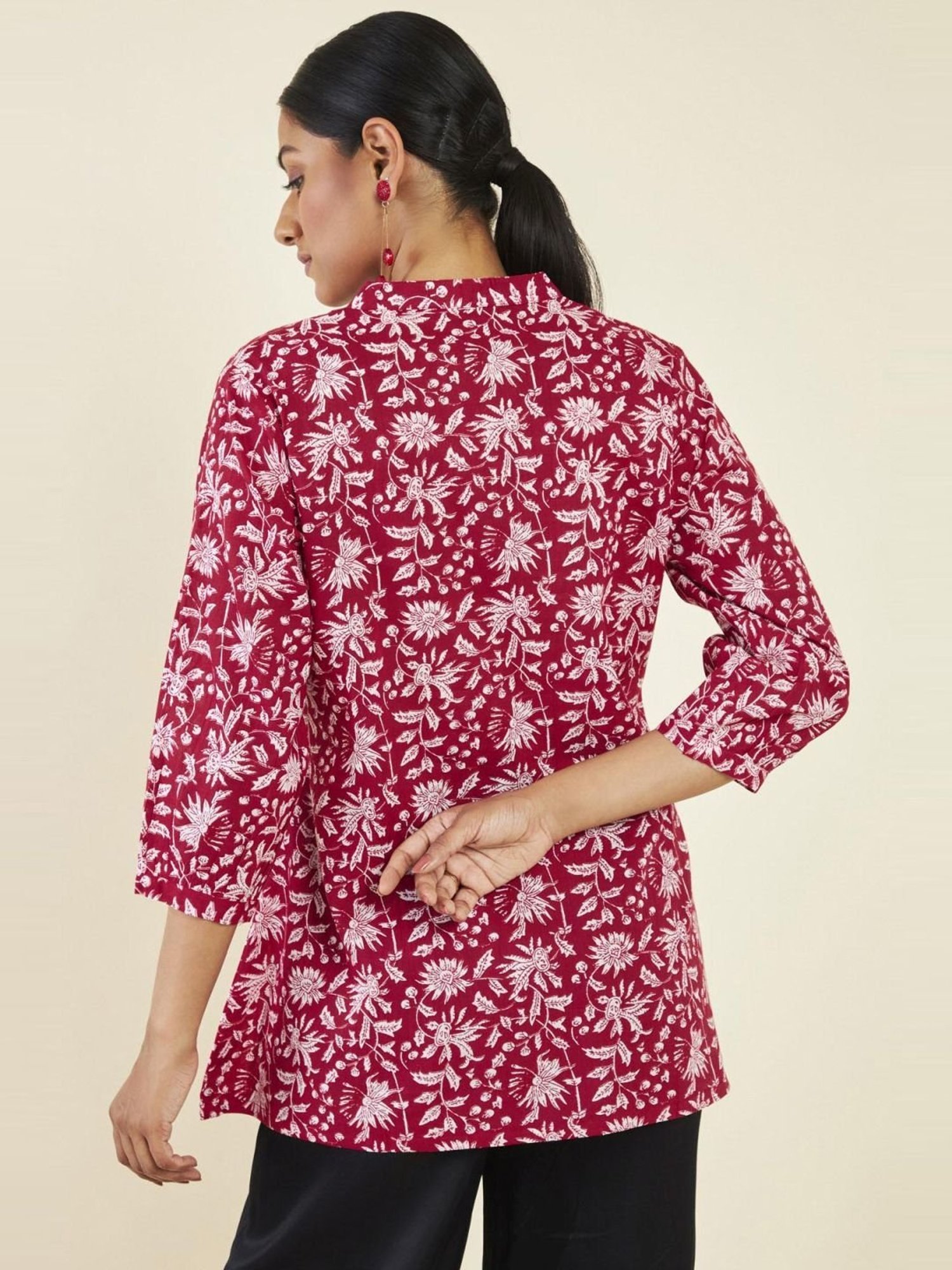 Soch Red Cotton Floral Print Tunic