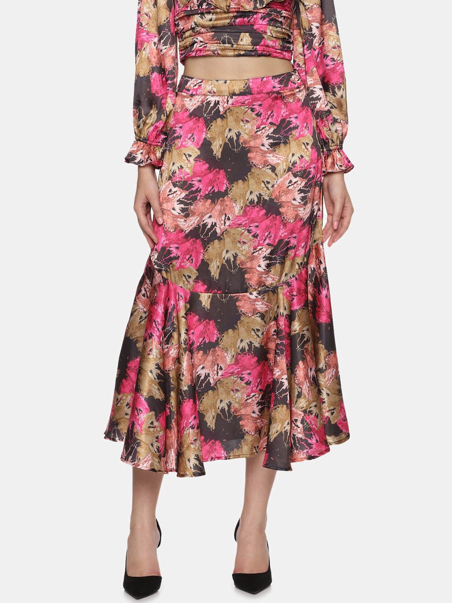 ISU Multicolor Abstract Print A Line Midi Skirt