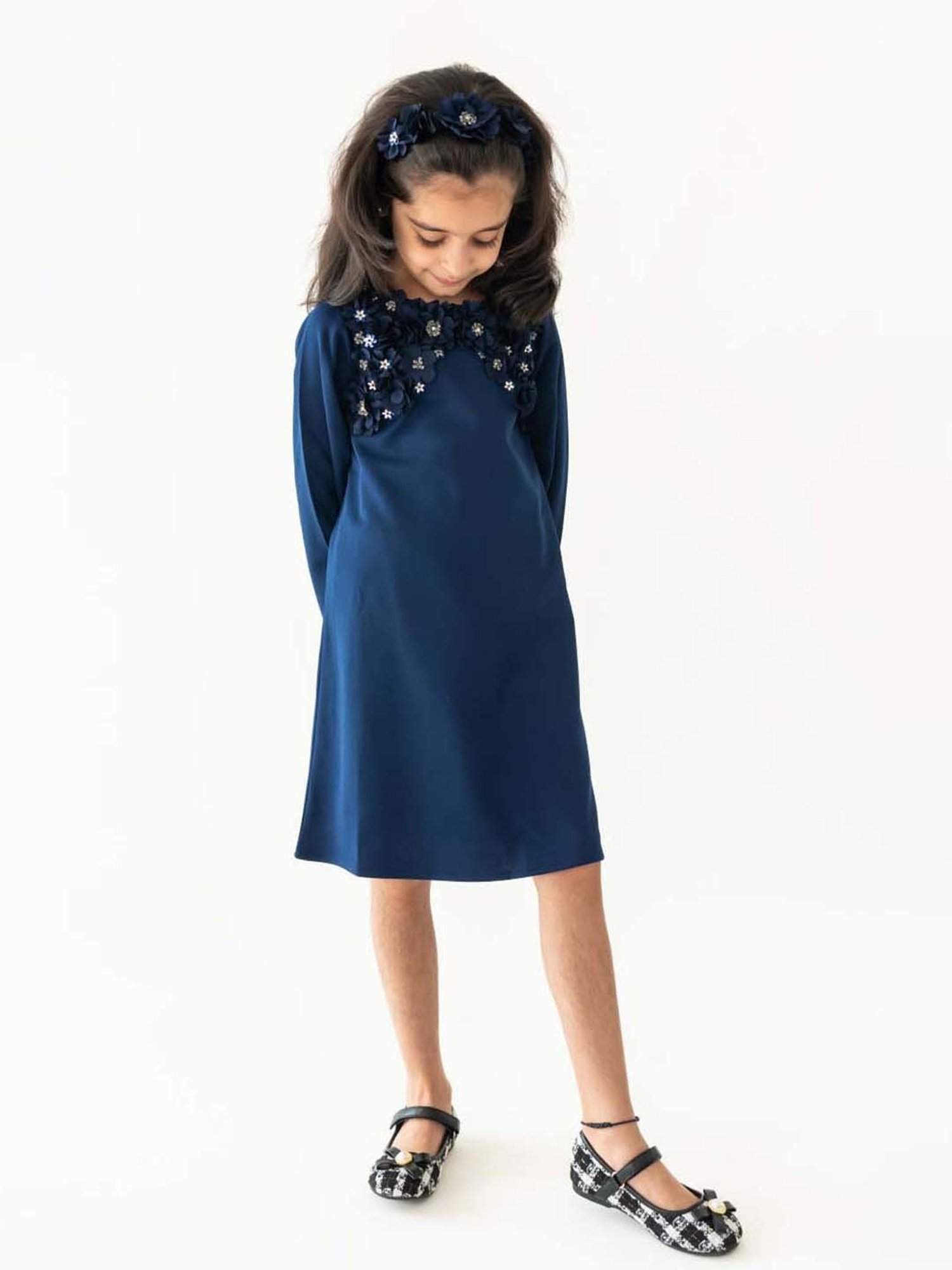 A Little Fable Navy Applique Full Sleeves Dress