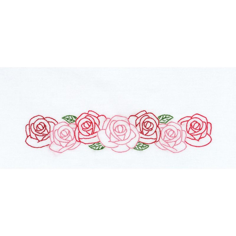 Jack Dempsey Stamped Pillowcases W/White Perle Edge 2/Pkg-Rose Garden