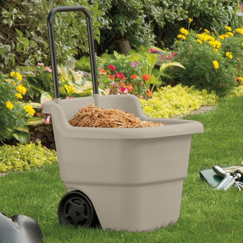 Suncast 15 Gallon Poly Multipurpose Rolling Lawn and Garden Cart, Taupe (2 Pack)