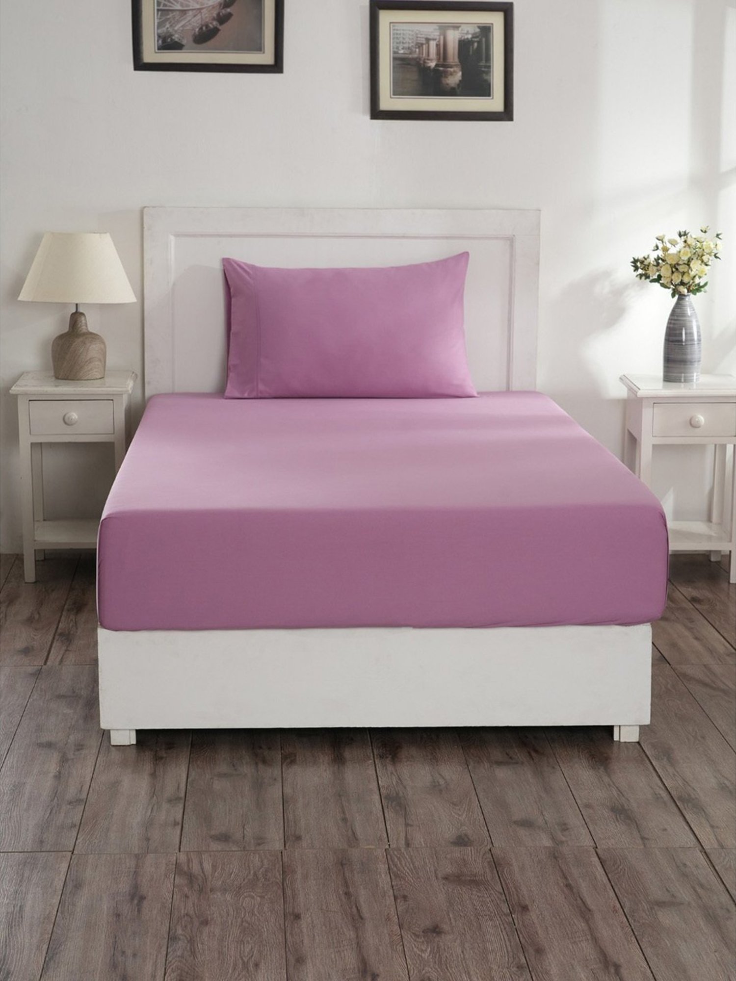 Maspar Colorart Eden Purple 144 TC Cotton Single Bed Sheet With 1 Pillow Cover