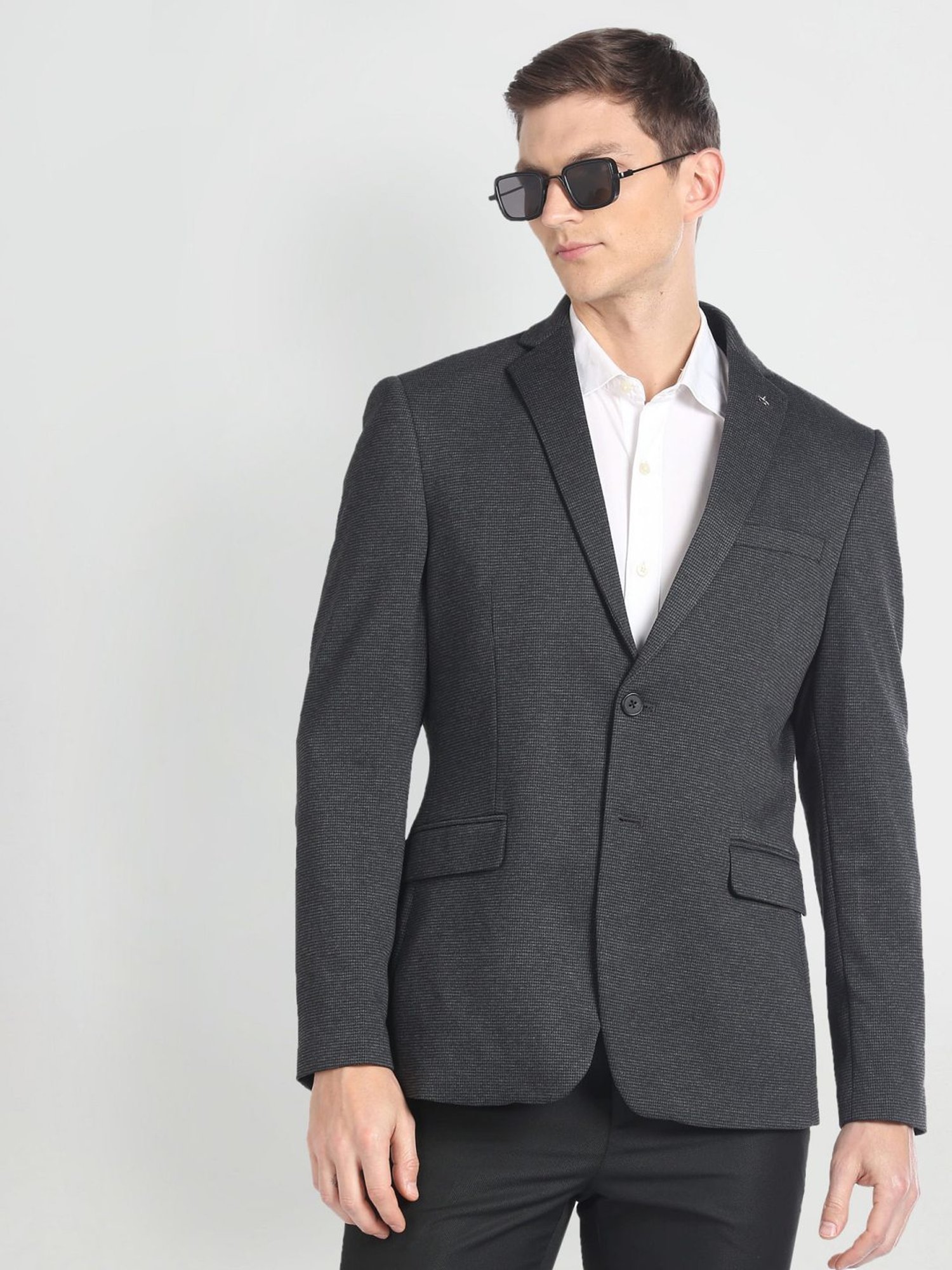 Arrow Charcoal Regular Fit Self Pattern Blazer