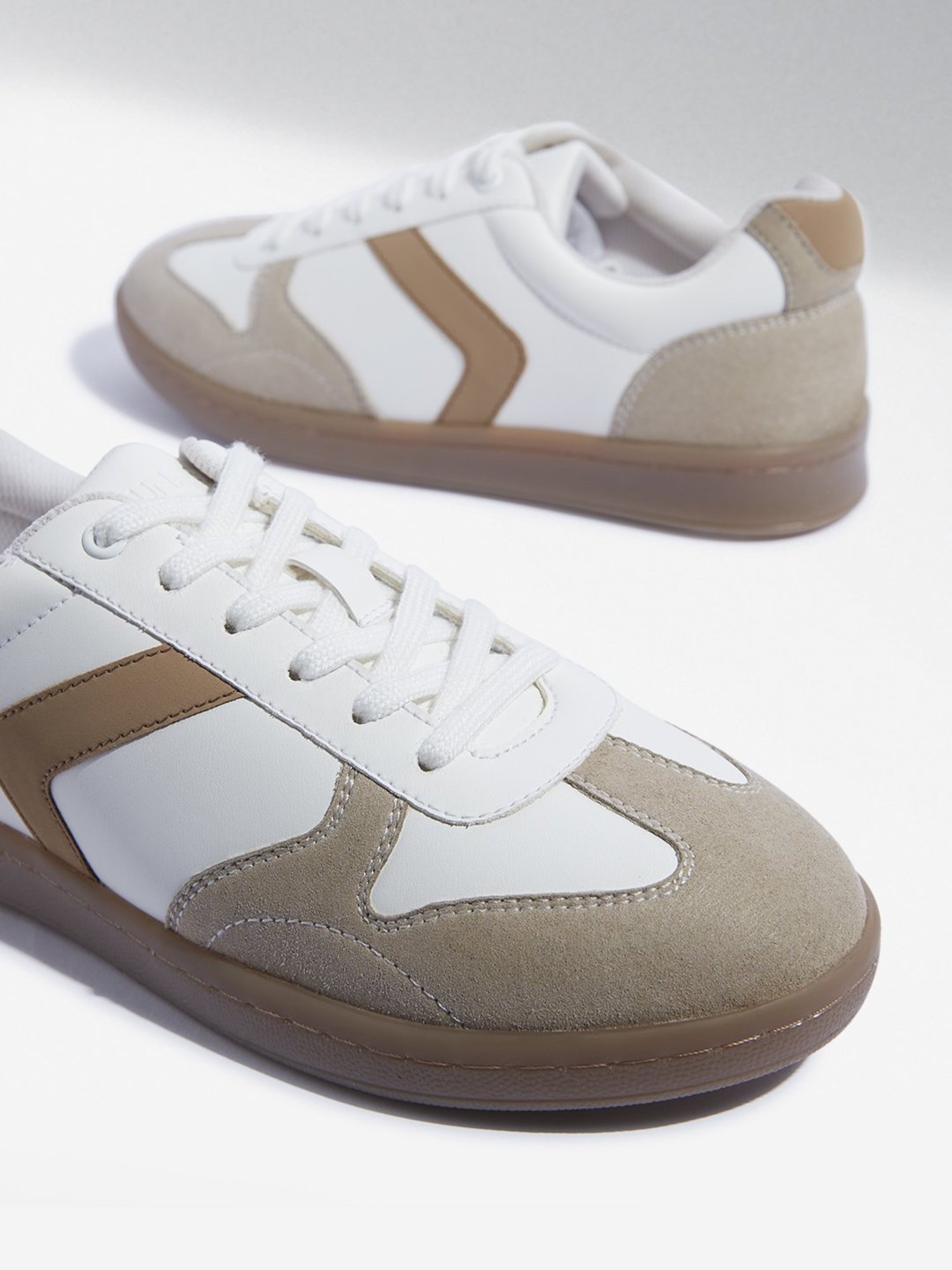 LUNA BLU by Westside Beige Colour-Blocked Lace-Up Sneakers