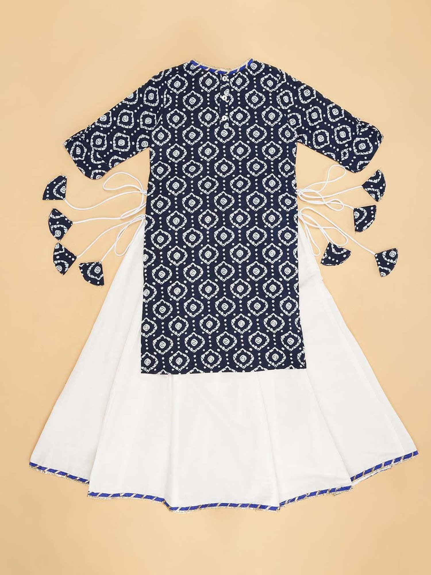 YU by Pantaloons Kids Navy & White Cotton Printed Kurta Set