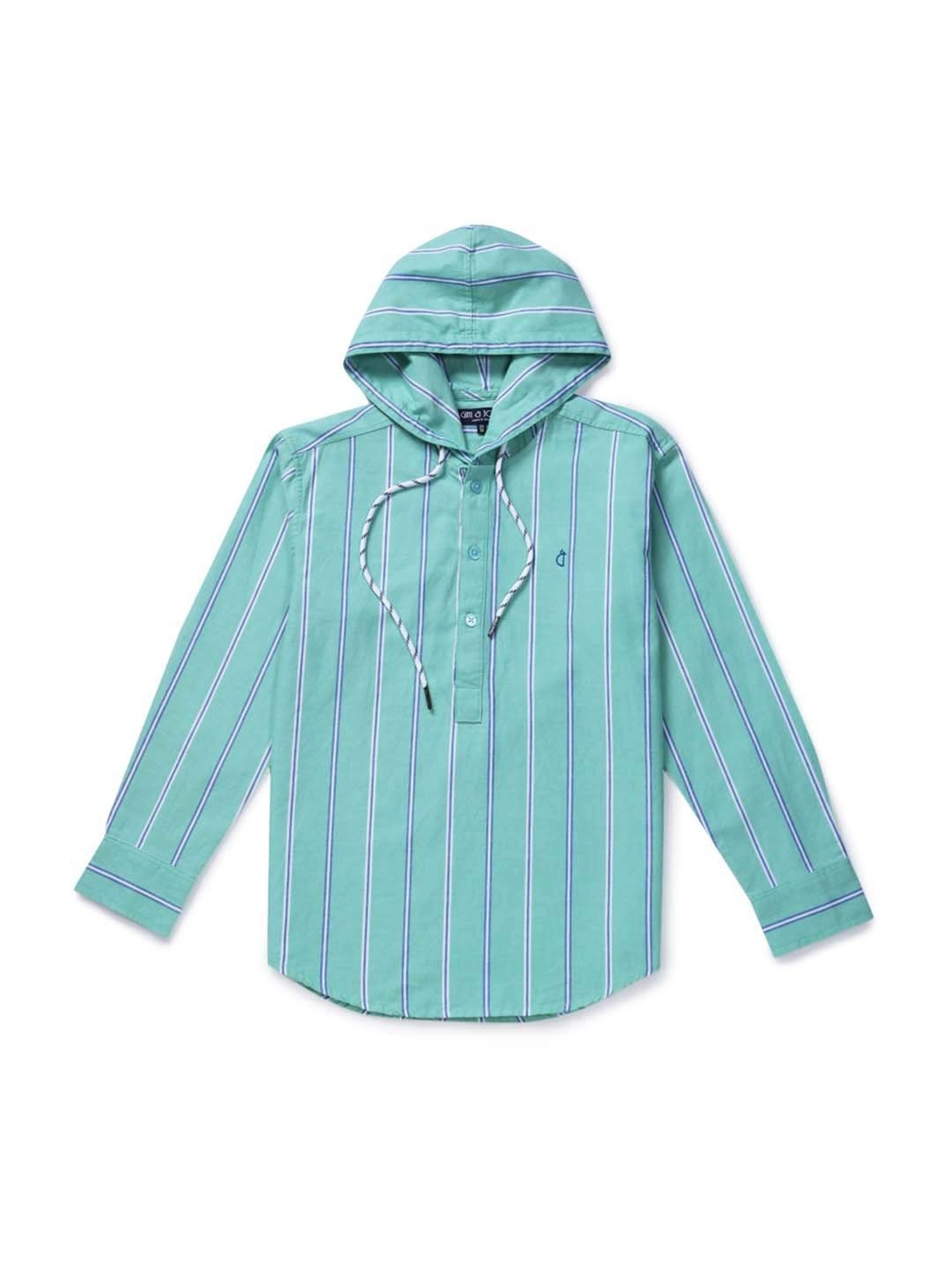 Gini & Jony Kids Aqua Blue Cotton Striped Full Sleeves Shirt