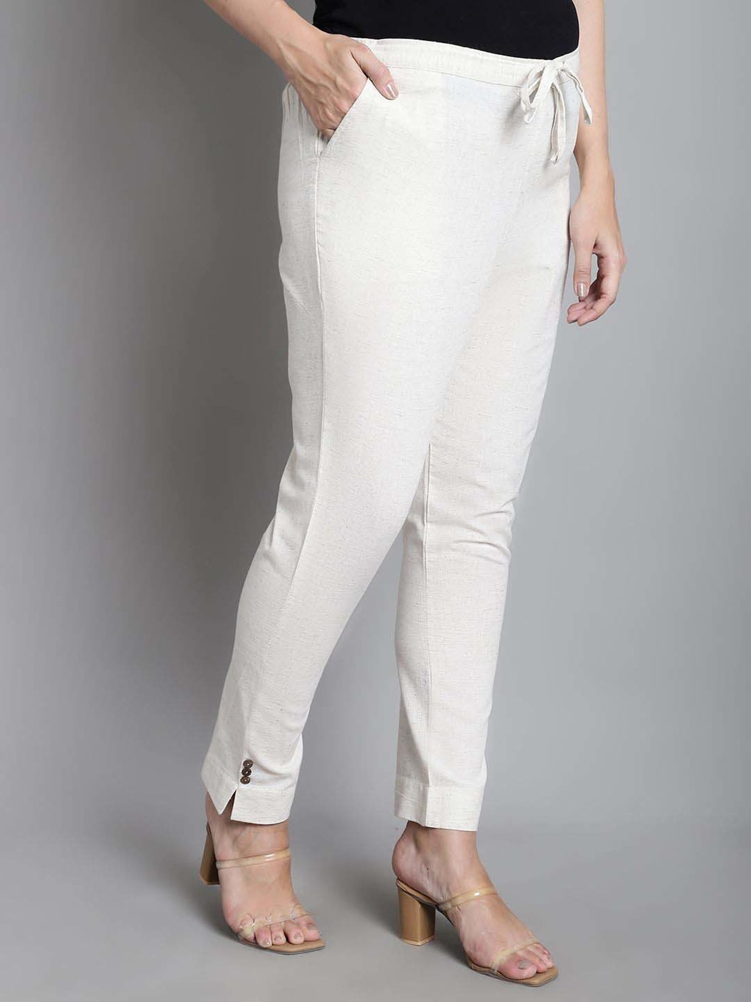 Moms Maternity White Cotton Mid Rise Maternity Trousers