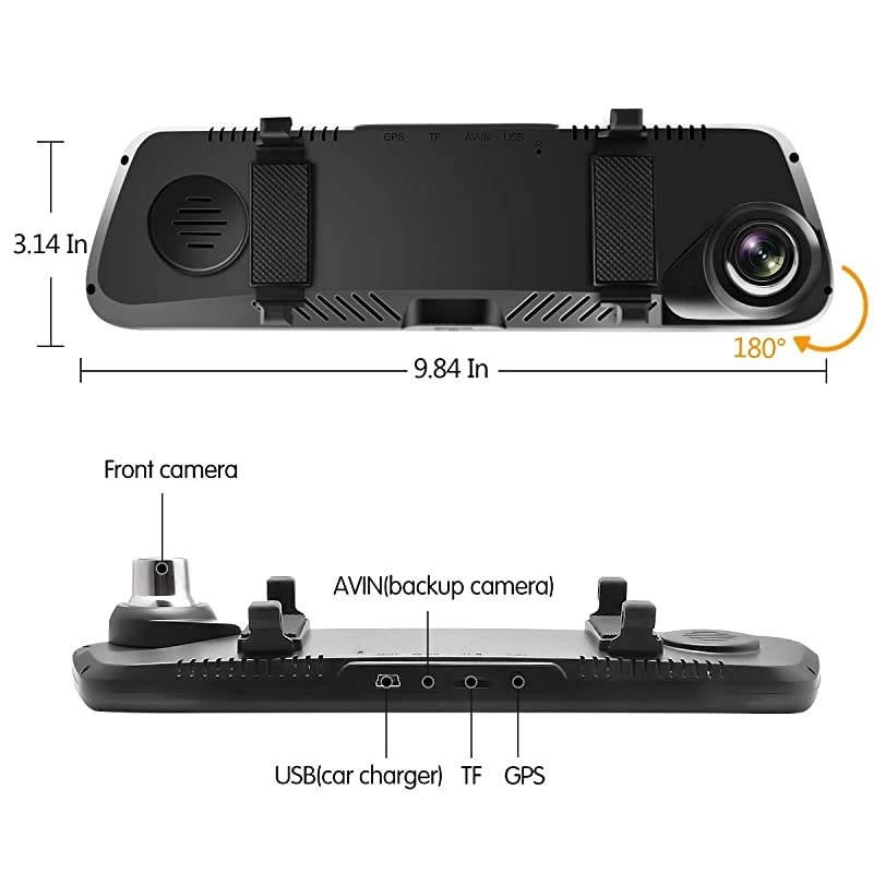 966 inch Mirror Dash Cam Touch Full Screen 1080P 170&deg; Full HD Front Camera1080P 140&deg;Wide Angle Full HD Rear View CameraTimeLapse Photography V401080P