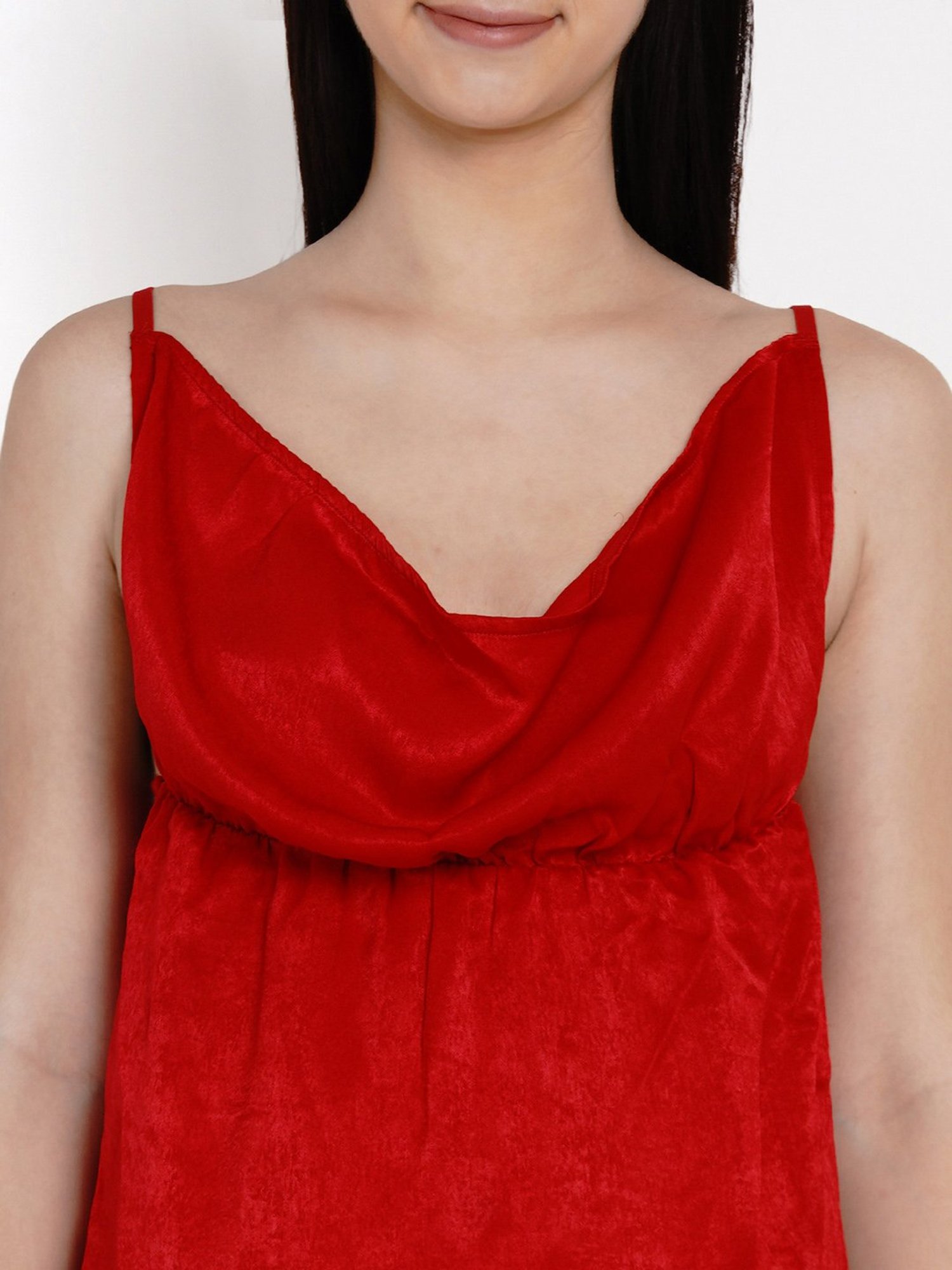 Erotissch Red Solid Cowl Neck Babydoll