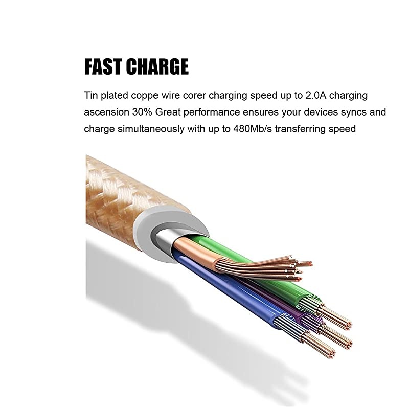 3-Pack] Micro USB Cord, Data sync and Power Charging Kindle fire Charger Cord for  Kindle Fire, Touch,HD, HDX, Kindle Paperwhite, Voyage, Oasis,  Tap,Nextbook M902R M907(Gold)