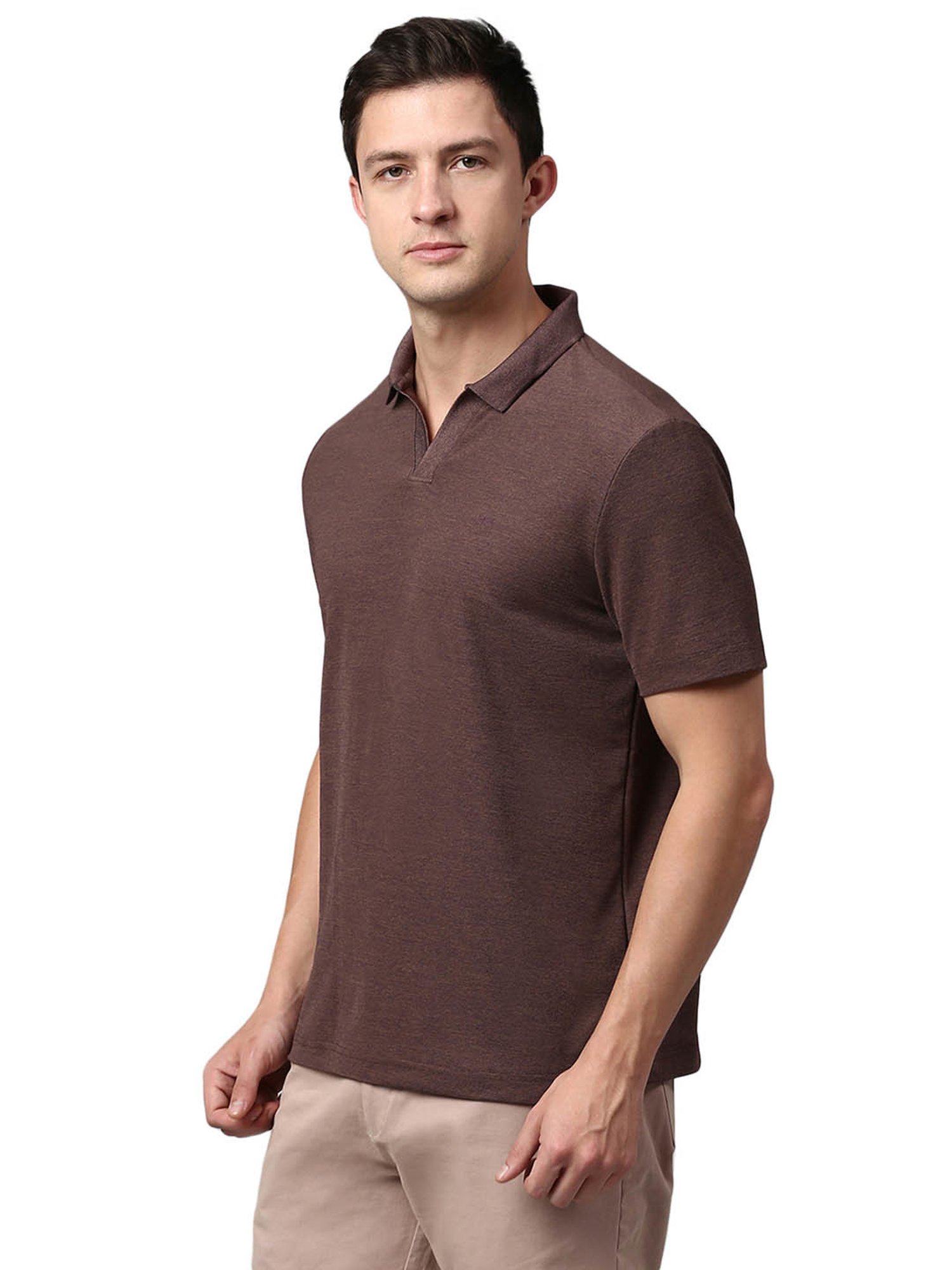 Slowave Brown Regular Fit Self Design Polo T-Shirt