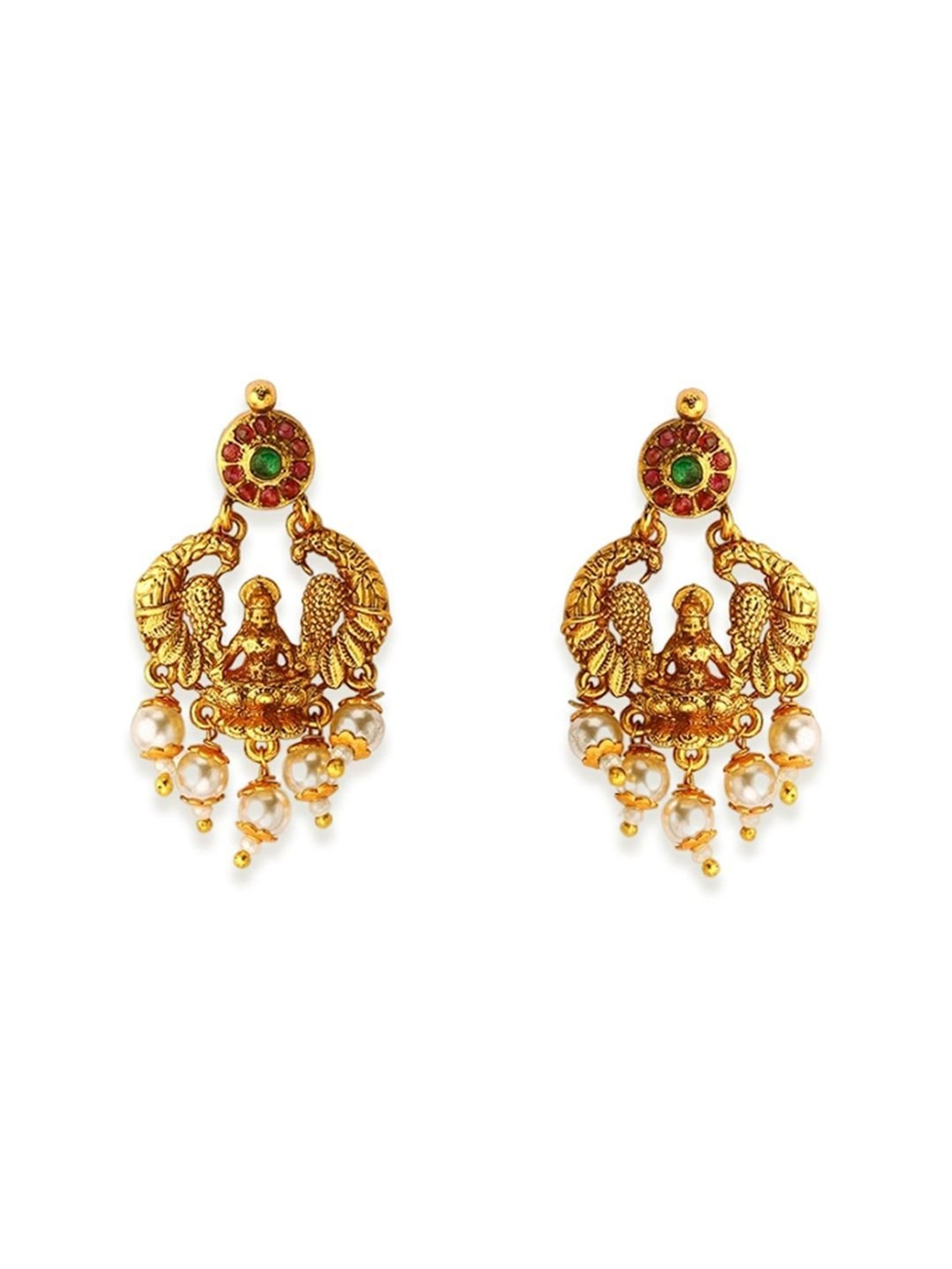 OOMPH Antique Gold Tone Red & Green Stone & Beads Choker Necklace Set for Women