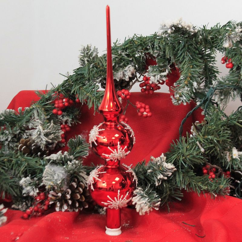 Golden Bell Collection 13.0" Red Finial With Snowflakes Tree Topper Christmas  -  Tree Toppers