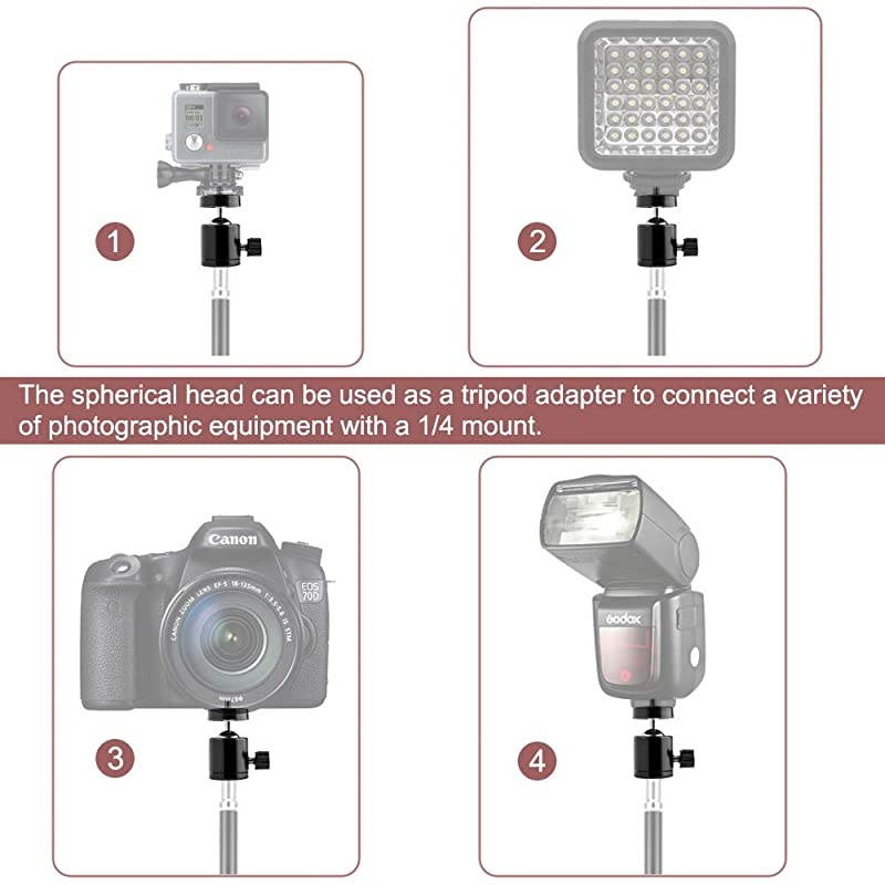Phone Holder Clip and Ball Head Adapter Set for Tripod and Selfie Stick with 14 Screw Universal Tripod Mount Camera Tripod Ball Head 360 Degree Swivel Phone Tripod Mount Set