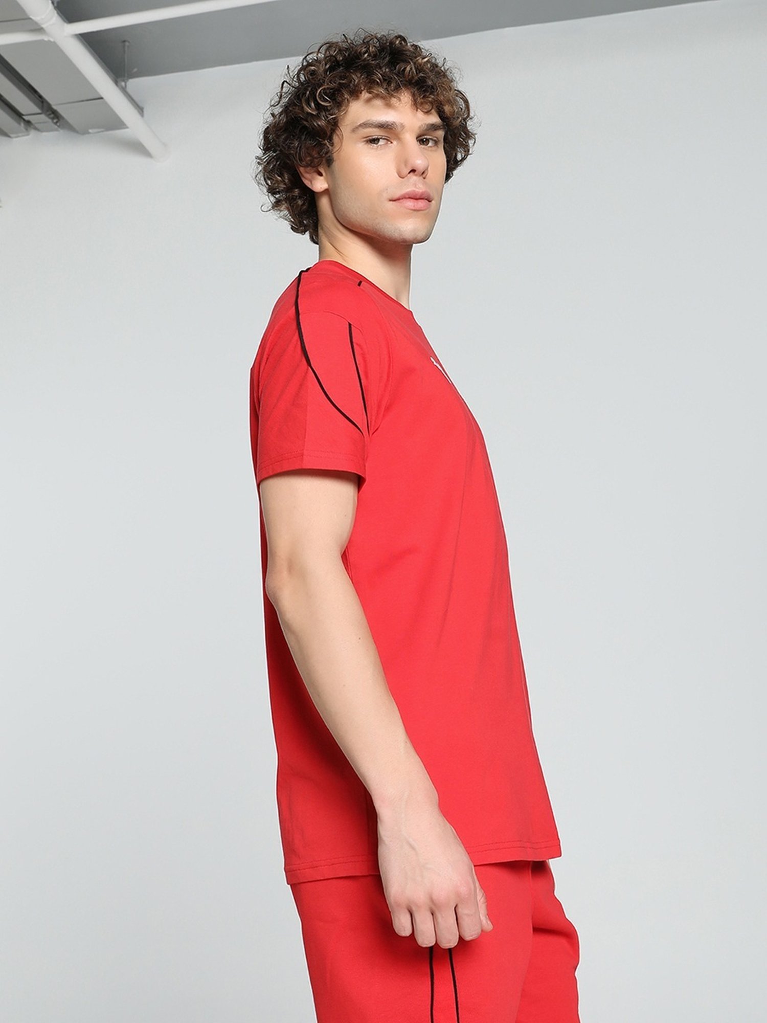 Puma Red Cotton Regular Fit Sports T-Shirt