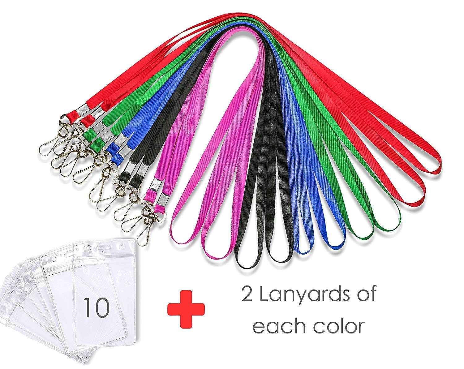 Durably Woven Lanyards & Vertical ID Badge Holders ~Premium Quality, Waterproof & Dustproof ~ for Moms, Teachers, Tours, Events, Businesses, Cruises & More (10 Pack, Mixed) by Stationery King