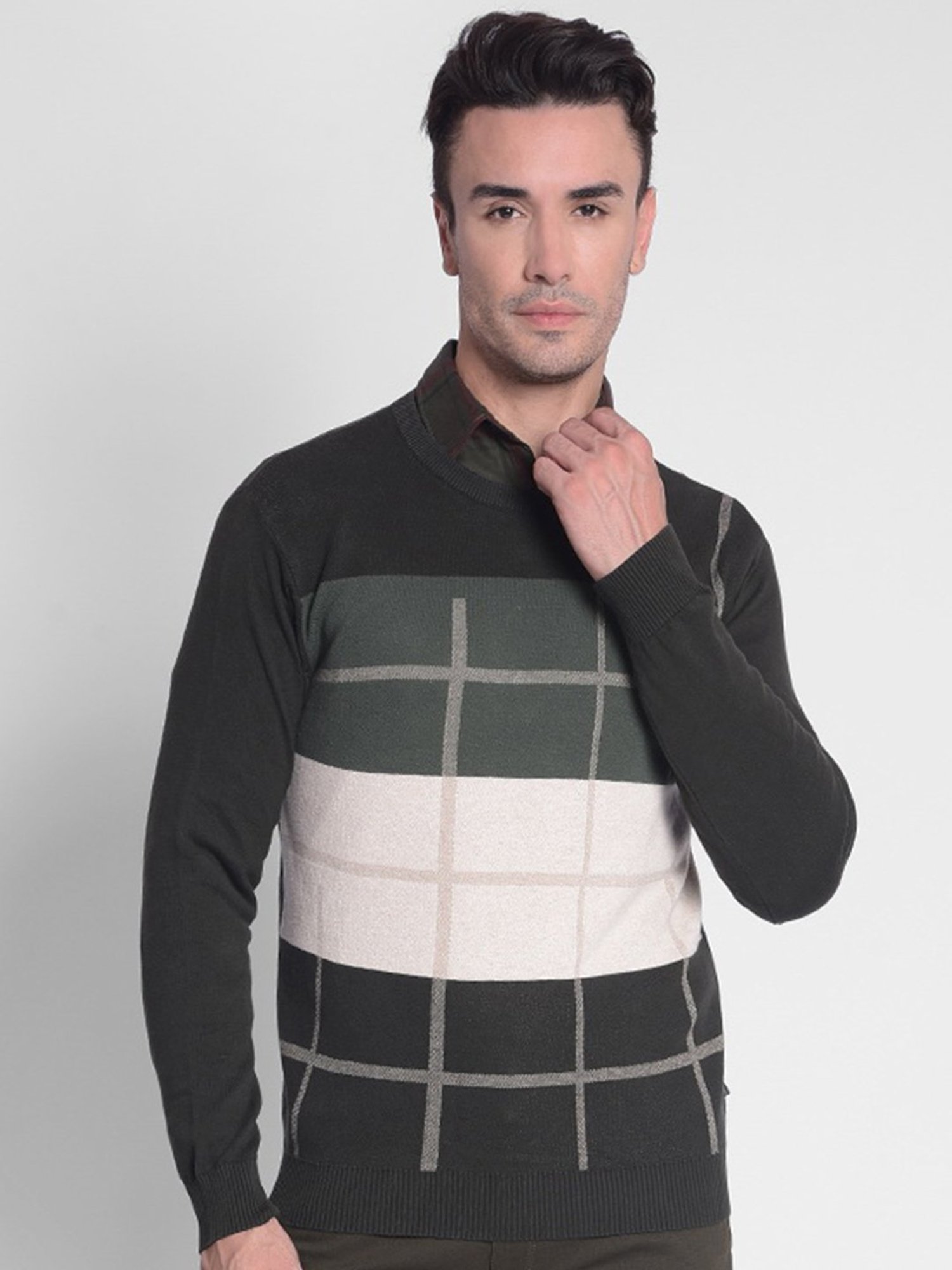 Crimsoune Club Olive Regular Fit Cotton Sweater