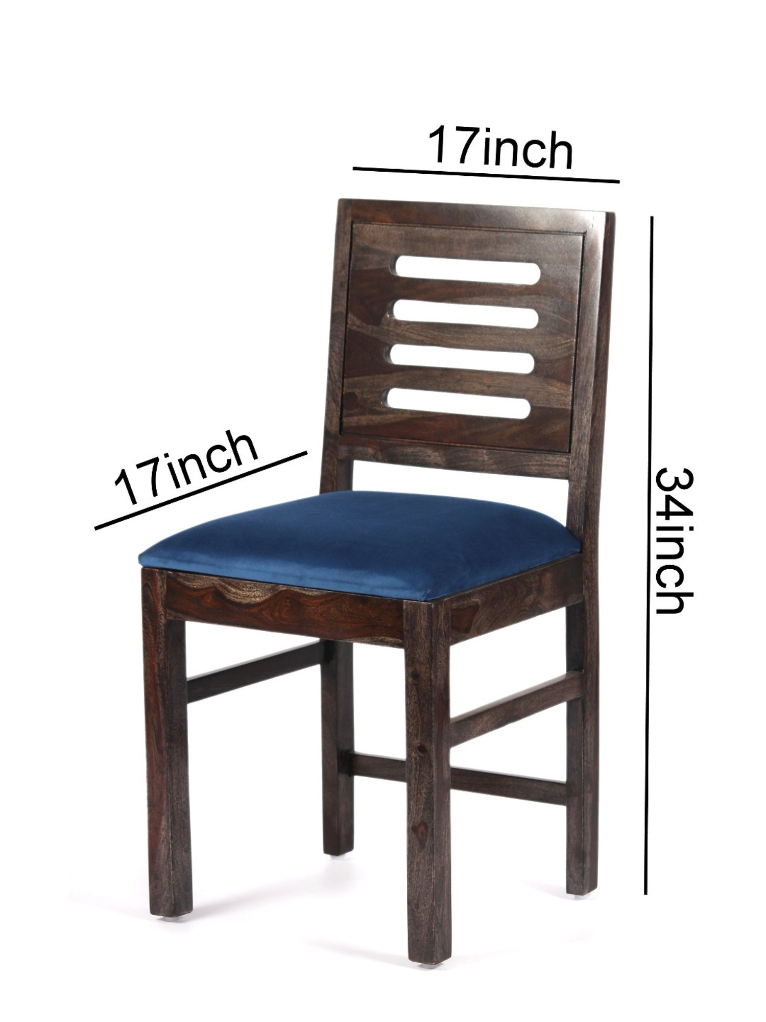 Ikiriya Rosslyn Solid Blue & Dark Brown Wood Dining Chair Mahogany Finish - Set of 2