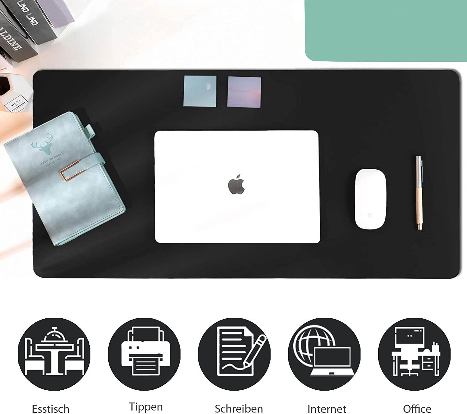 Leather Desk Pad Protector,Mouse Pad,Office Desk Mat,Non-Slip PU Leather Desk Blotter,Laptop Desk Pad,Waterproof Desk Writing Pad for Office and Home (Brown,23.6" x 13.7")